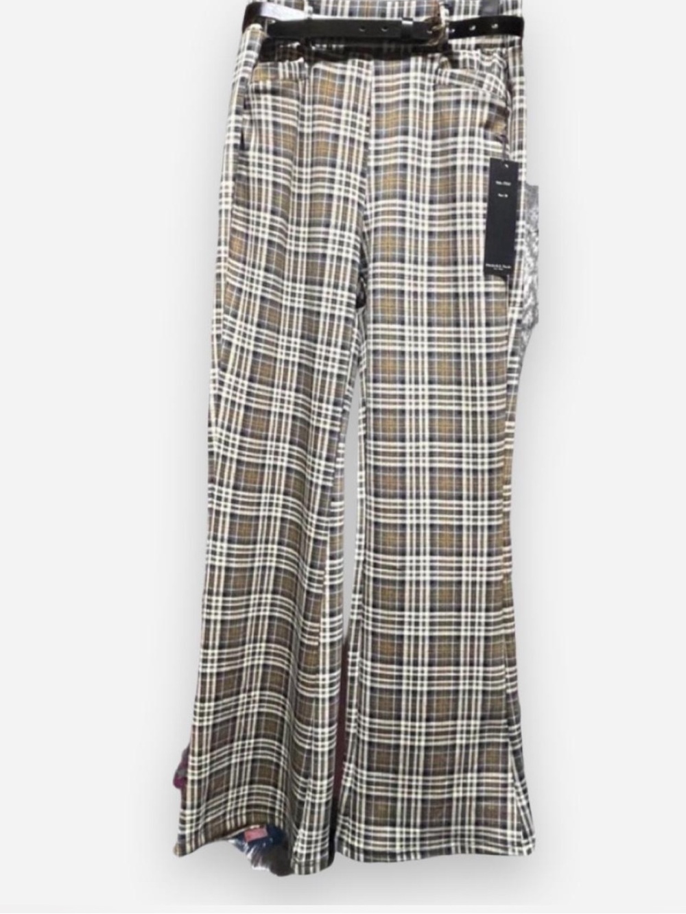 Plaid Wide-Leg Pants in Brown & White - Women's